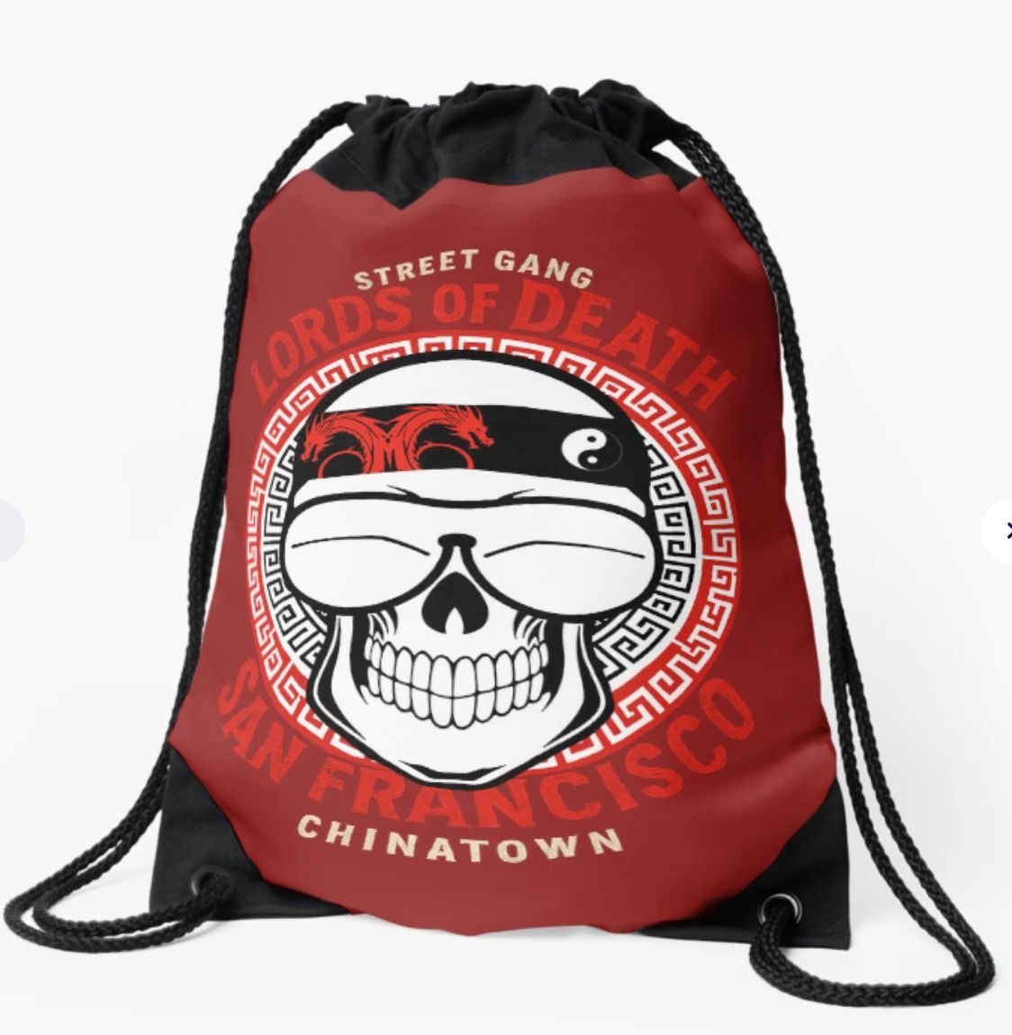Lords of Death Street Gang - San Francisco China Town Luxury  Burgundy Drawstring Bag