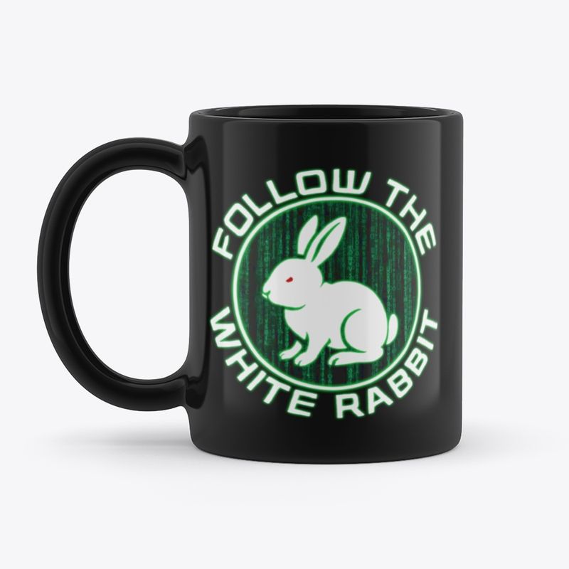 Follow the White Rabbit - Black Coffee Mug