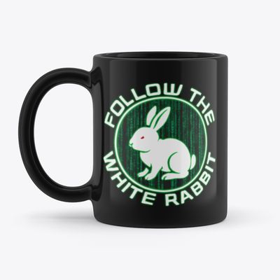 Follow the White Rabbit - Black Coffee Mug