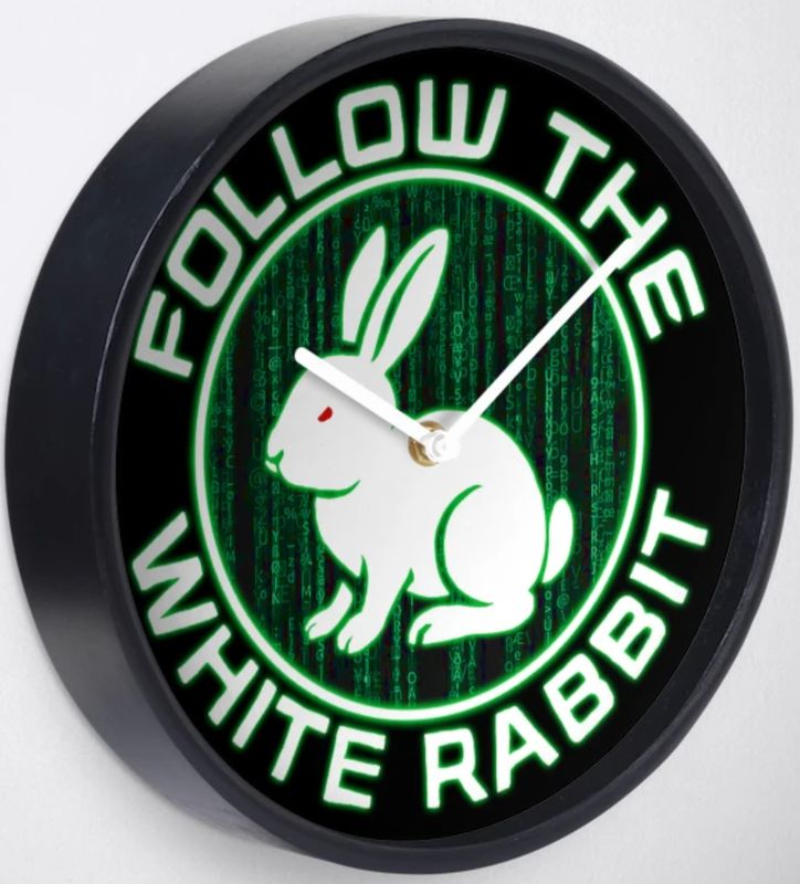 Follow the White Rabbit - Black Framed Wall Clock