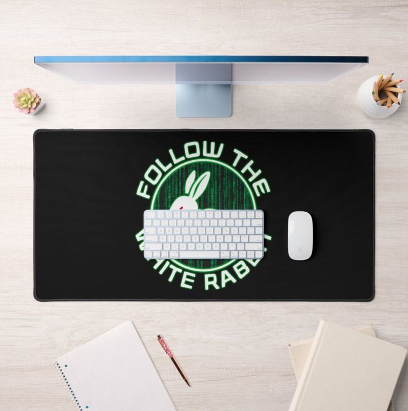 Follow the White Rabbit - Premium Black Desk Mat