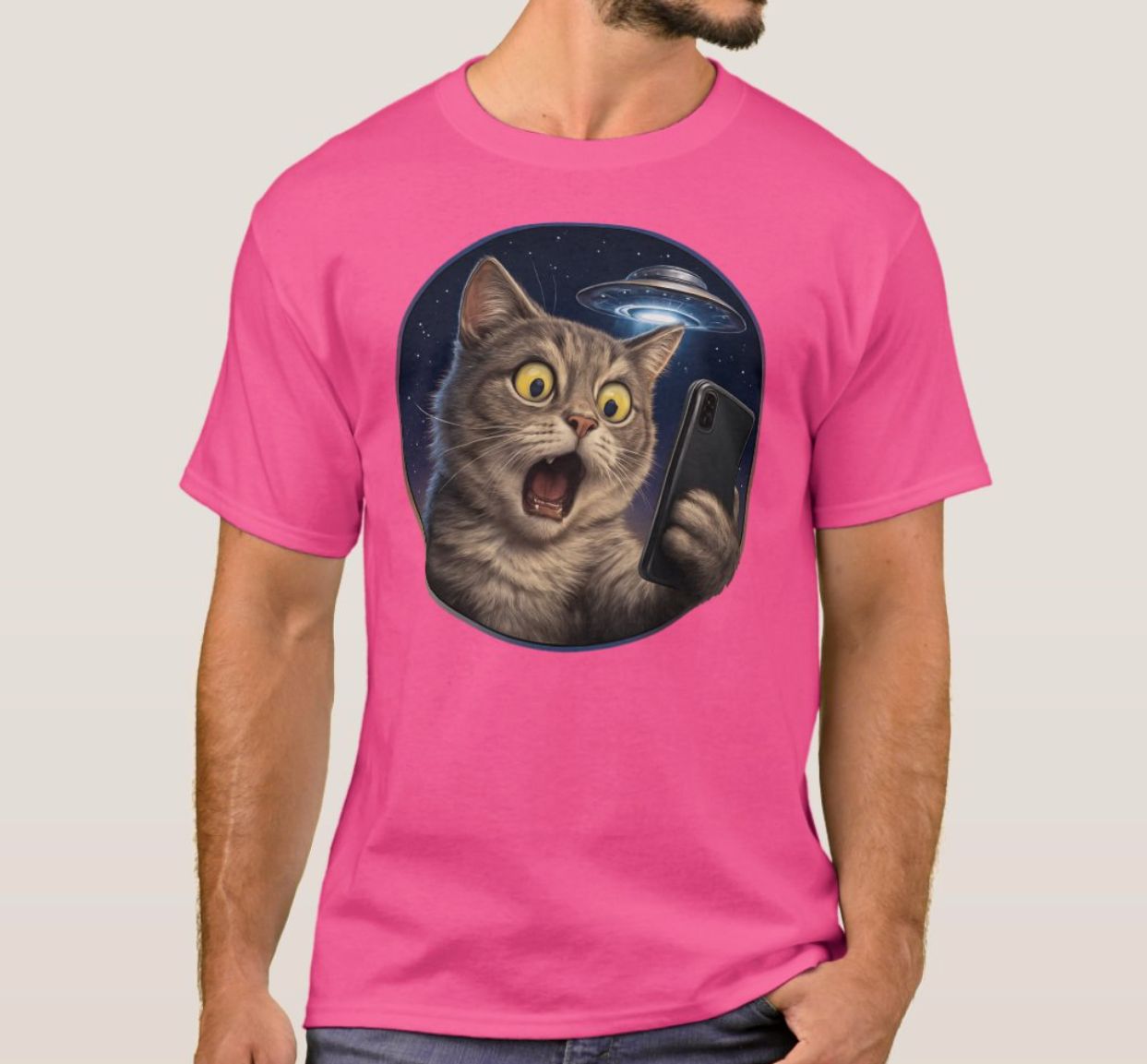Cat Selfie UFO Alien - Mens/Womens T-Shirt