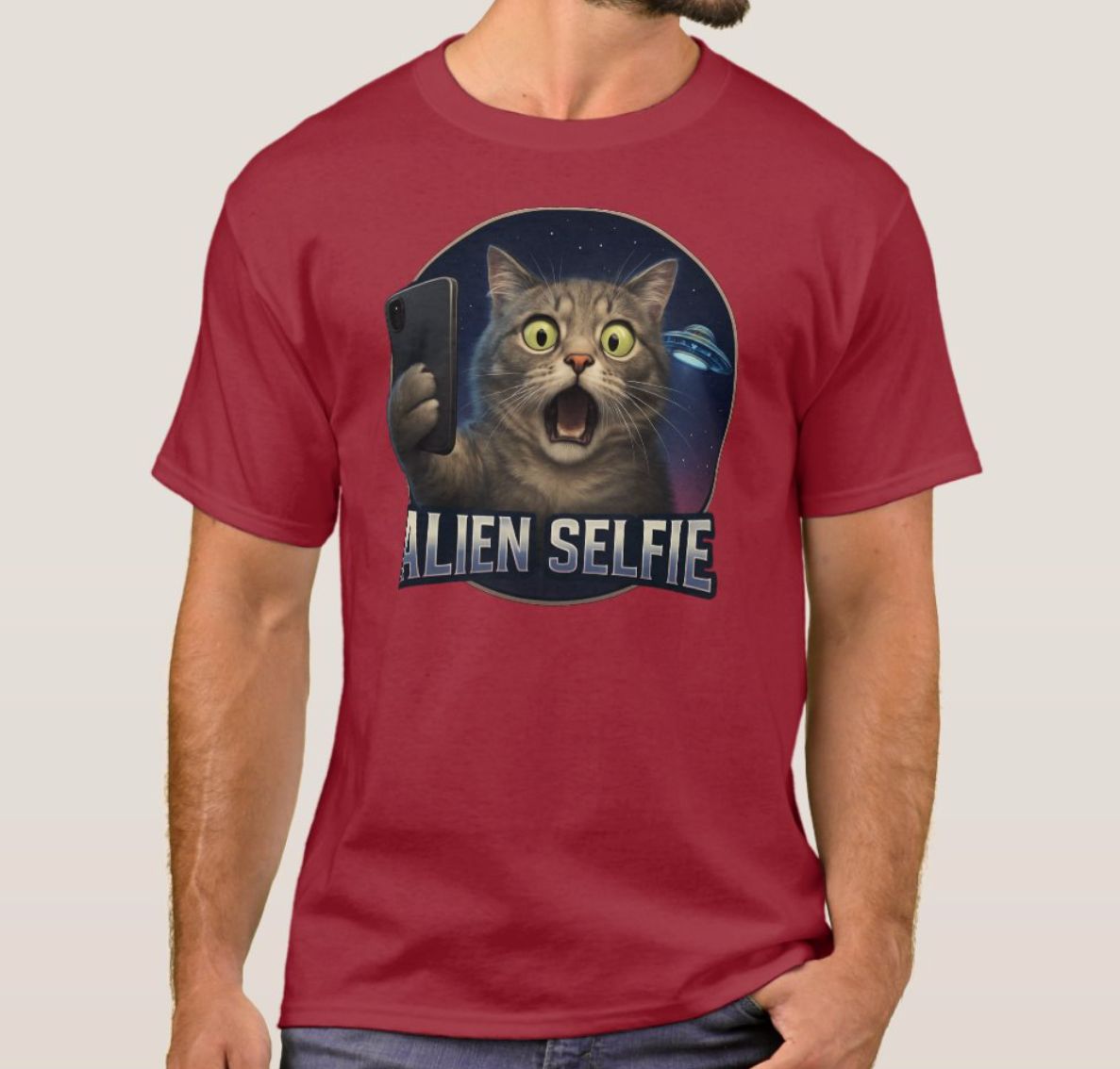 Cat Selfie UFO Alien - Mens/Womens T-Shirt