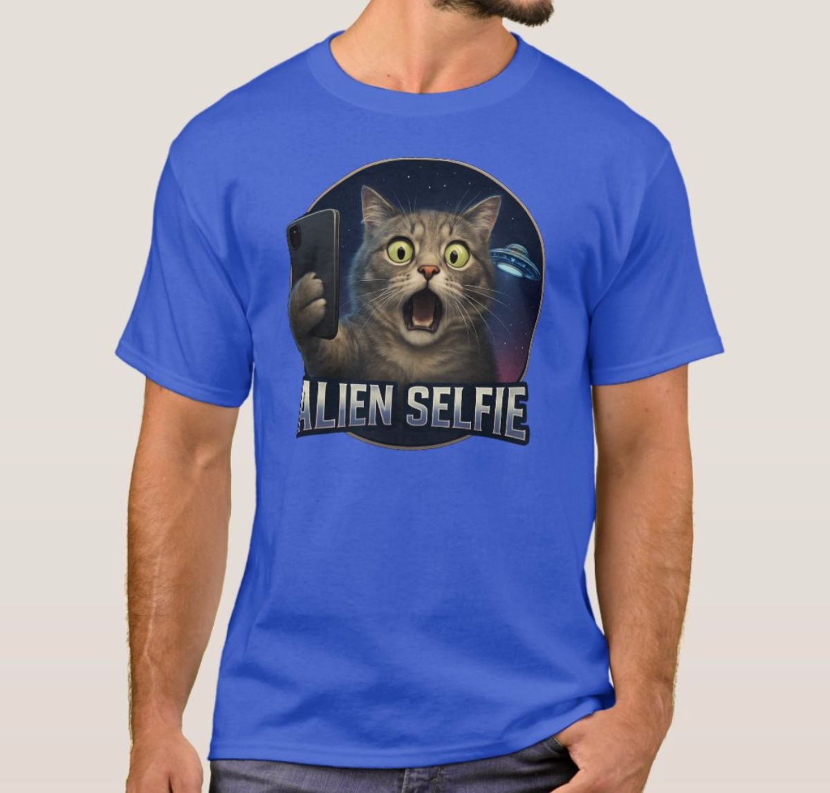 Cat Selfie UFO Alien - Mens/Womens T-Shirt