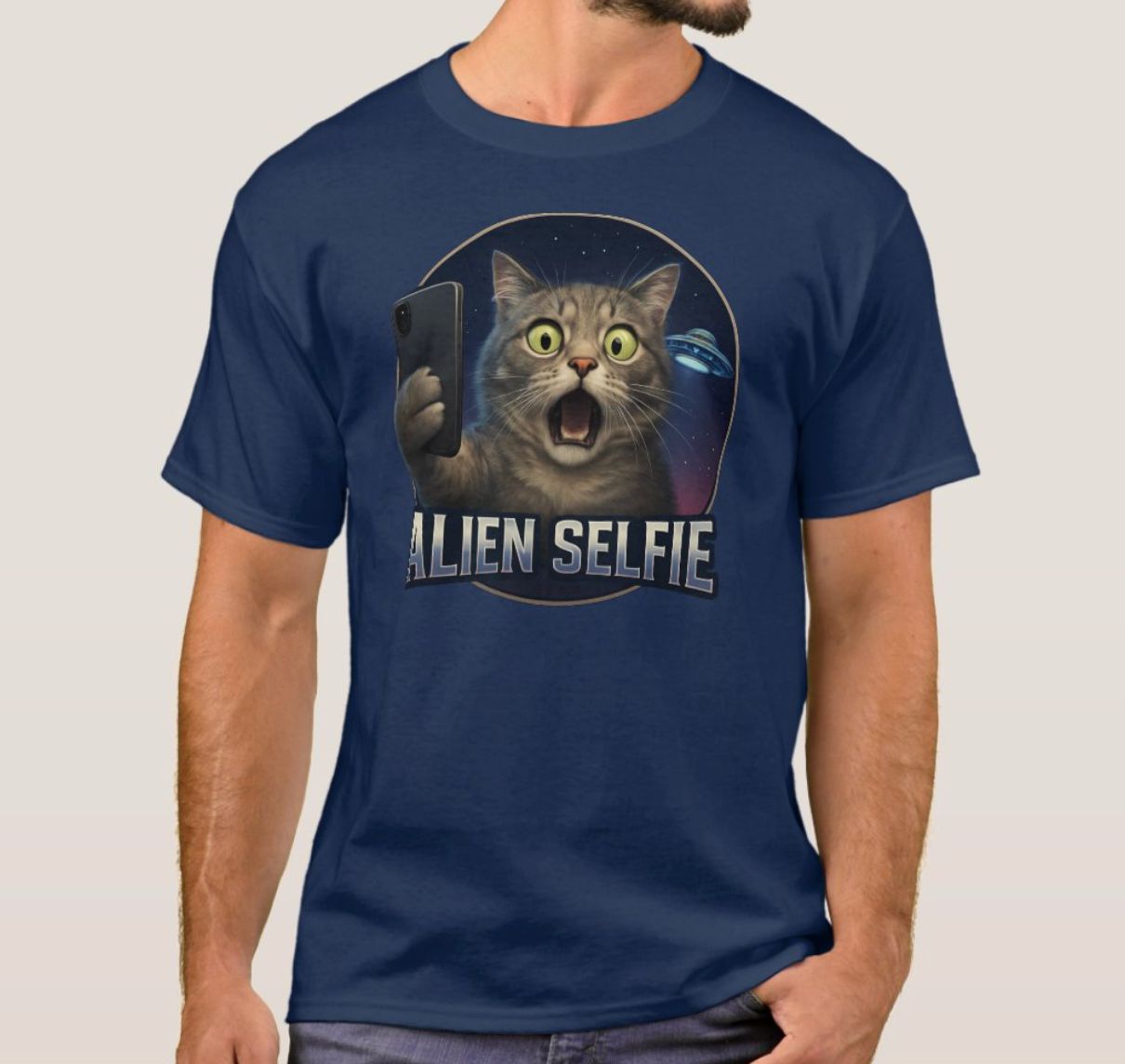 Cat Selfie UFO Alien - Mens/Womens T-Shirt