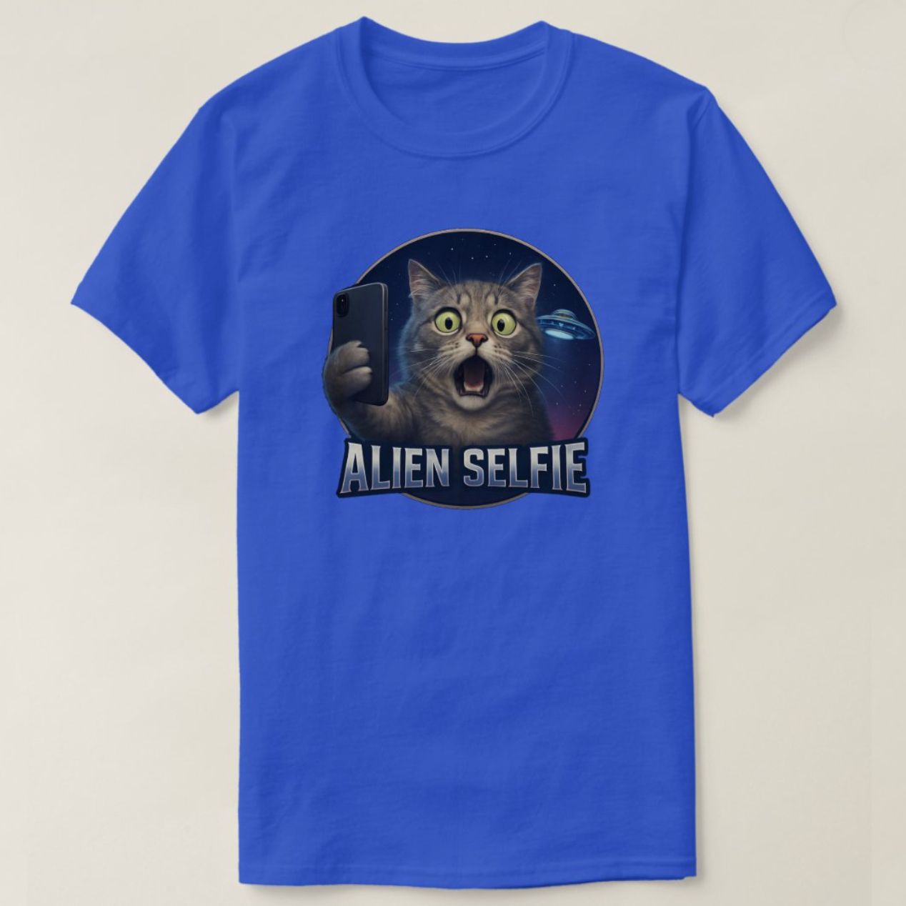 Cat Selfie UFO Alien - Mens/Womens T-Shirt