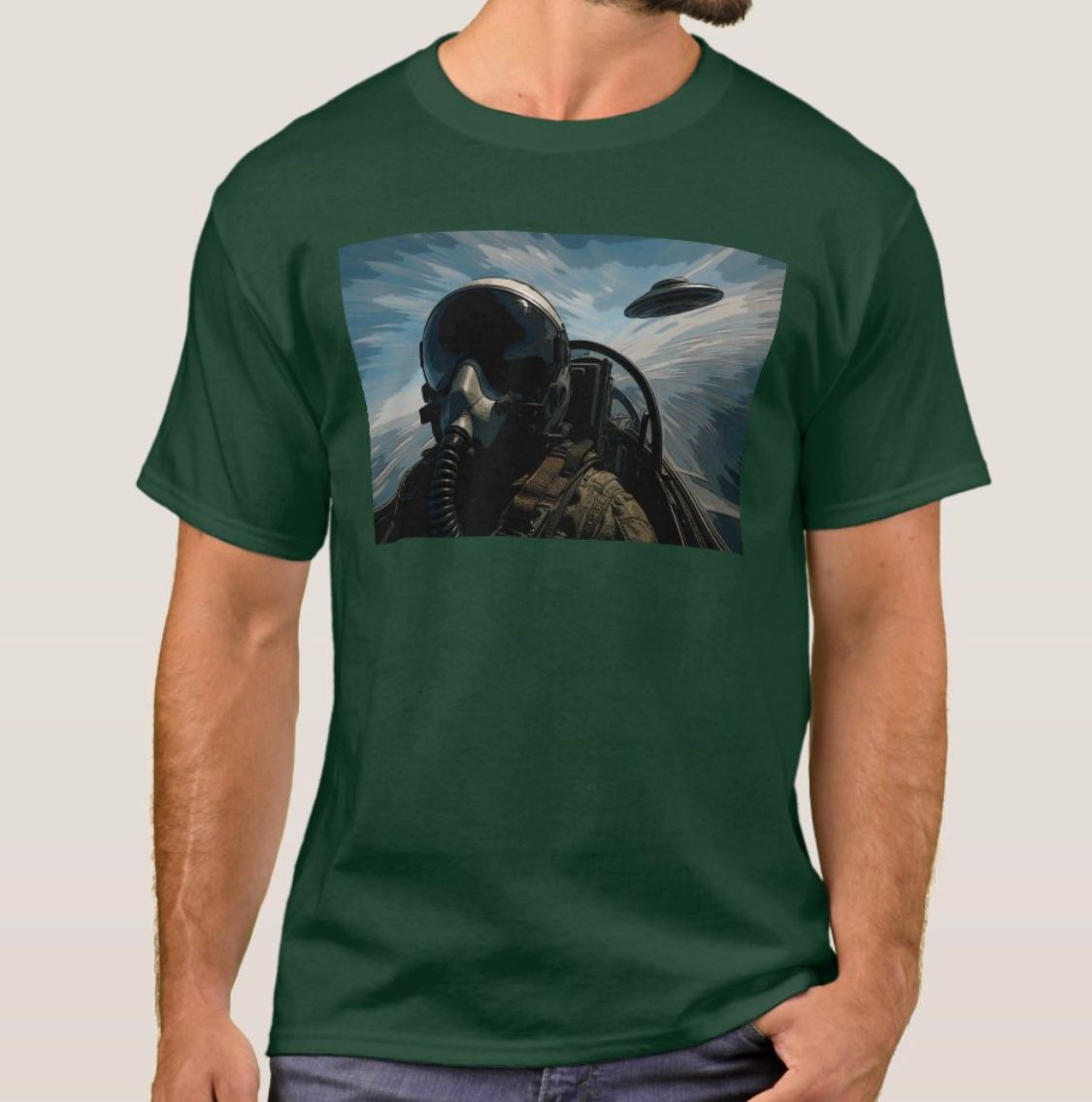 Fighter Pilot &amp; UFO Alien - Mens/Womens T-Shirt