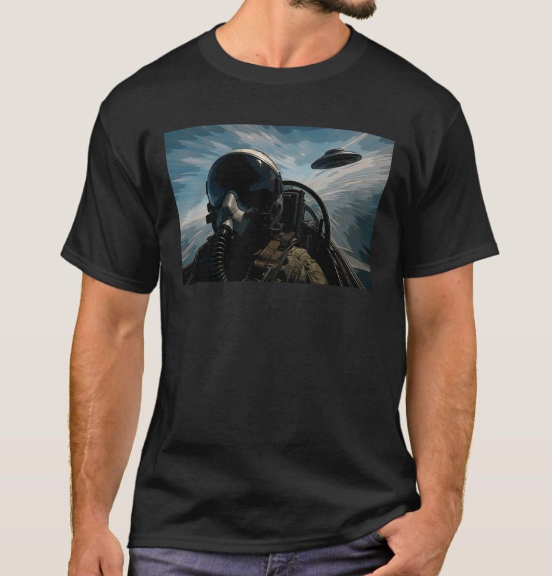 Fighter Pilot &amp; UFO Alien - Mens/Womens T-Shirt