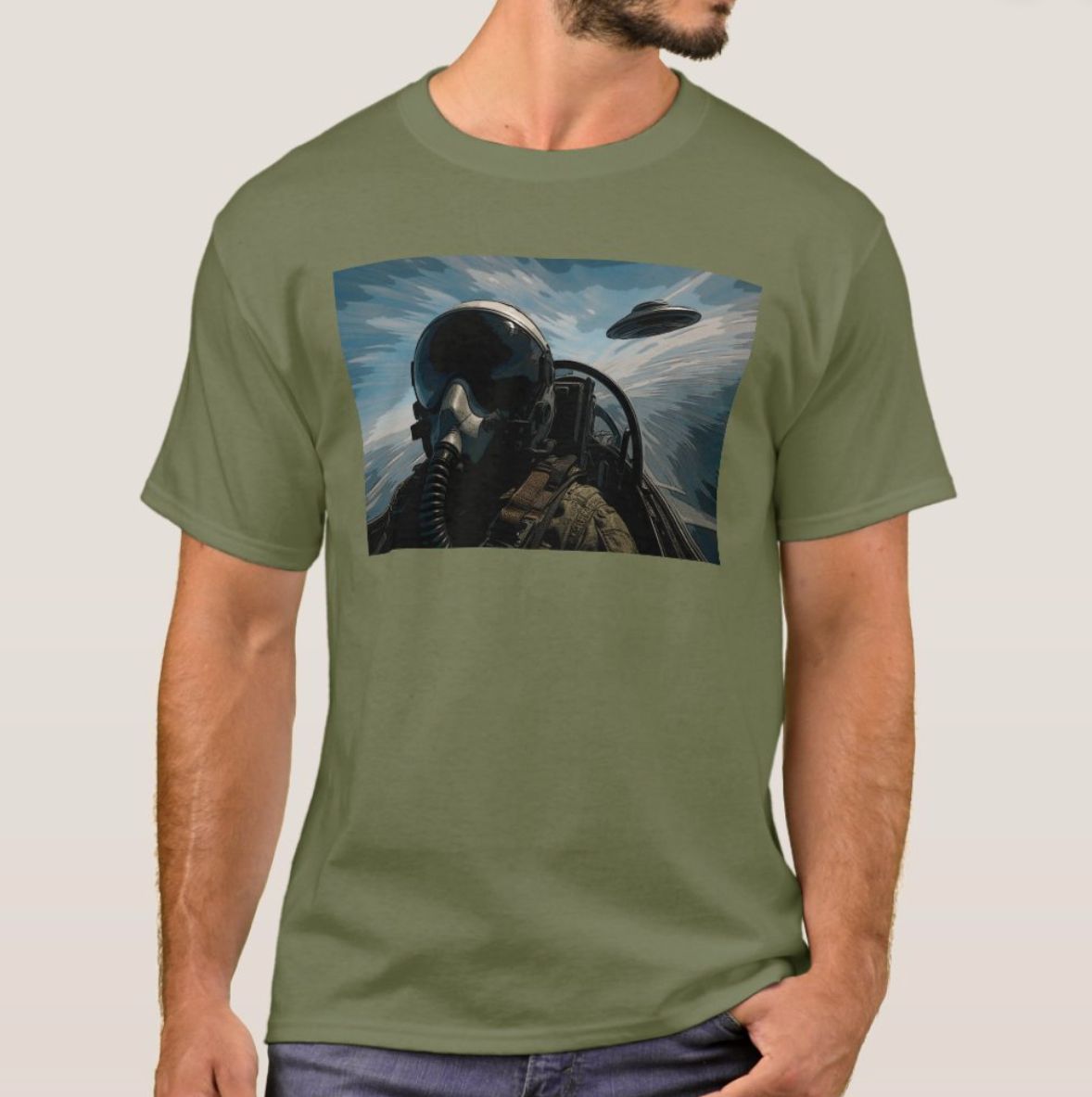 Fighter Pilot &amp; UFO Alien - Mens/Womens T-Shirt