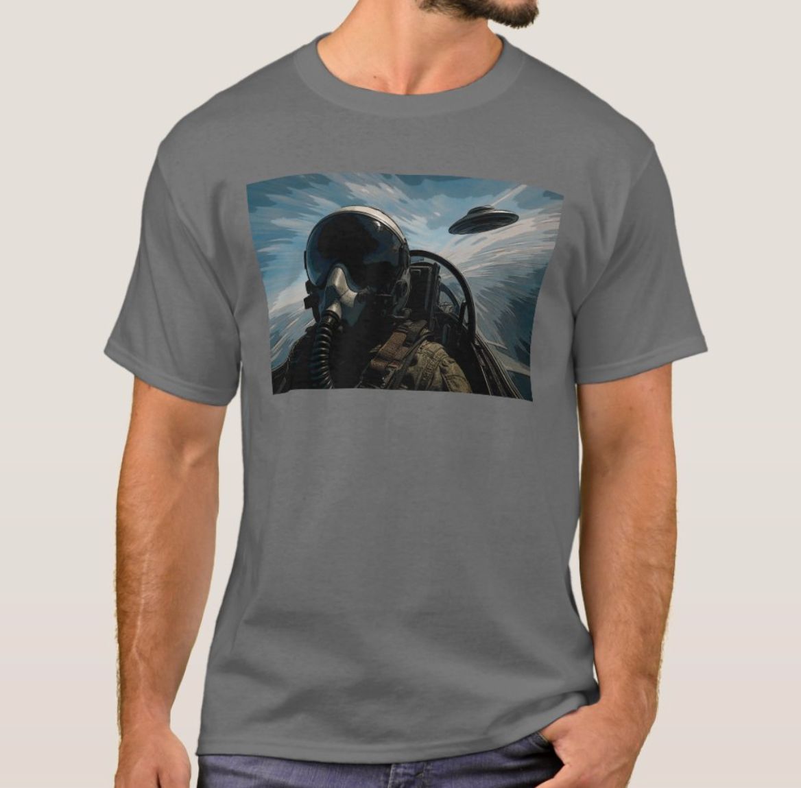 Fighter Pilot &amp; UFO Alien - Mens/Womens T-Shirt