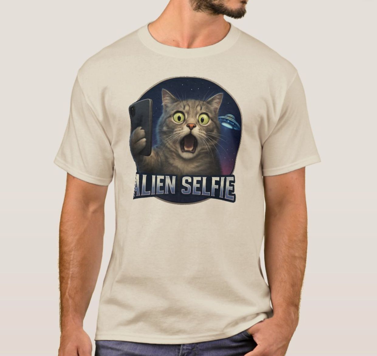 Cat Selfie UFO Alien - Mens/Womens T-Shirt