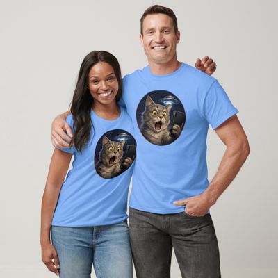 Cat Selfie UFO Alien - Mens/Womens T-Shirt