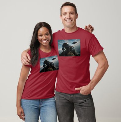 Fighter Pilot &amp; UFO Alien - Mens/Womens T-Shirt