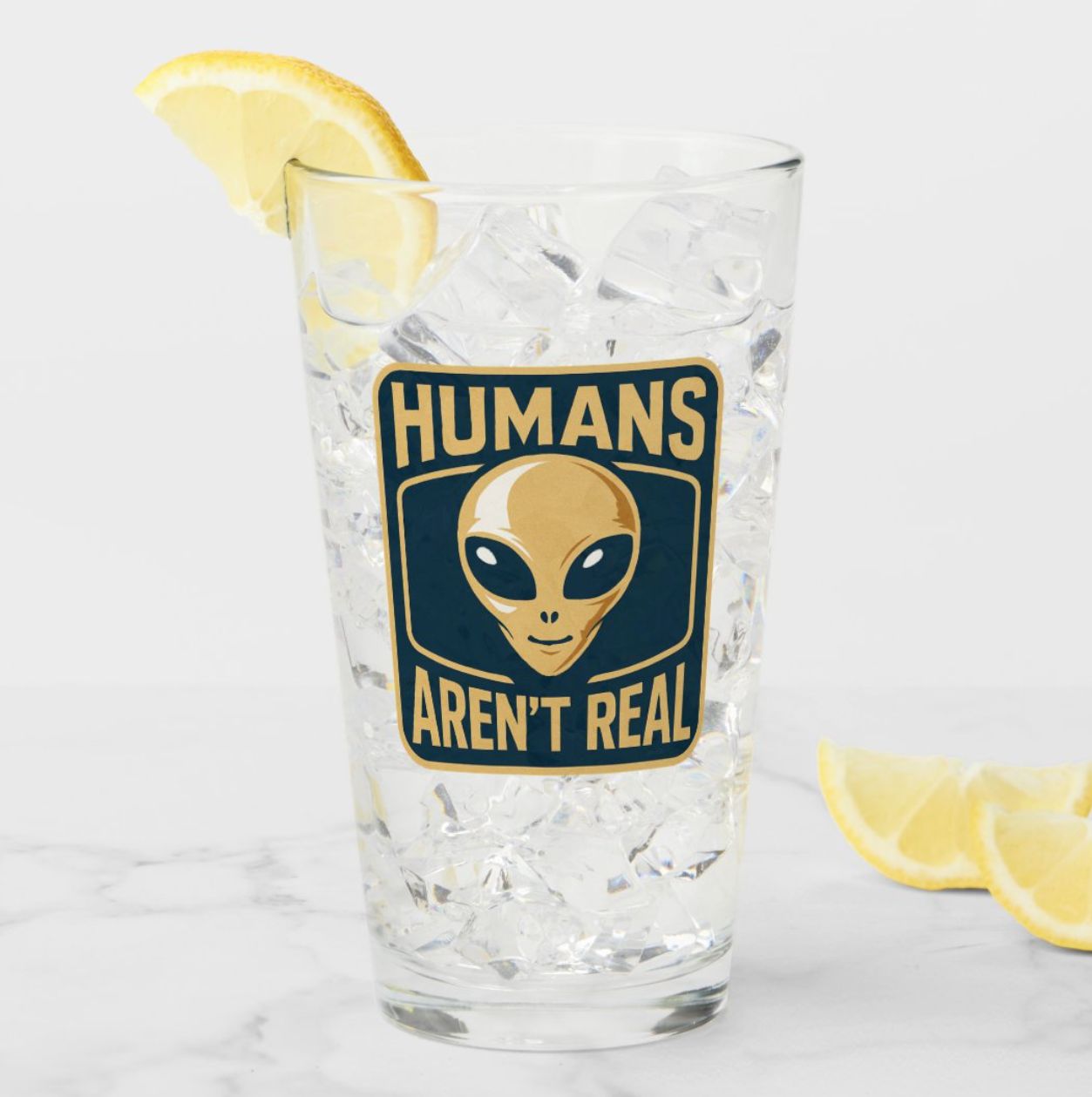 Human&#39;s Aren&#39;t Real UFO Alien - 16oz Pint Glass