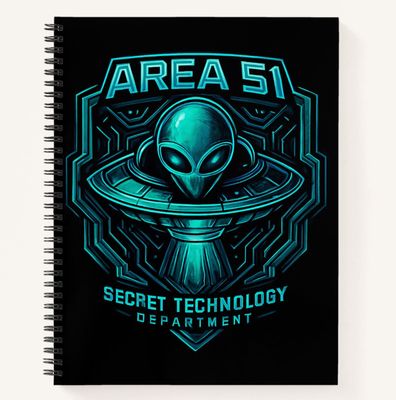 Area 51 Secret Technology Department UFO Alien - Lined Notebook 8.5&quot; x 11&quot;