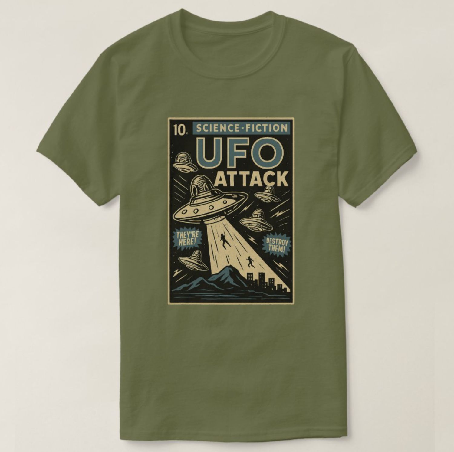 UFO Alien Comic-Style - Mens/Womens T-Shirt