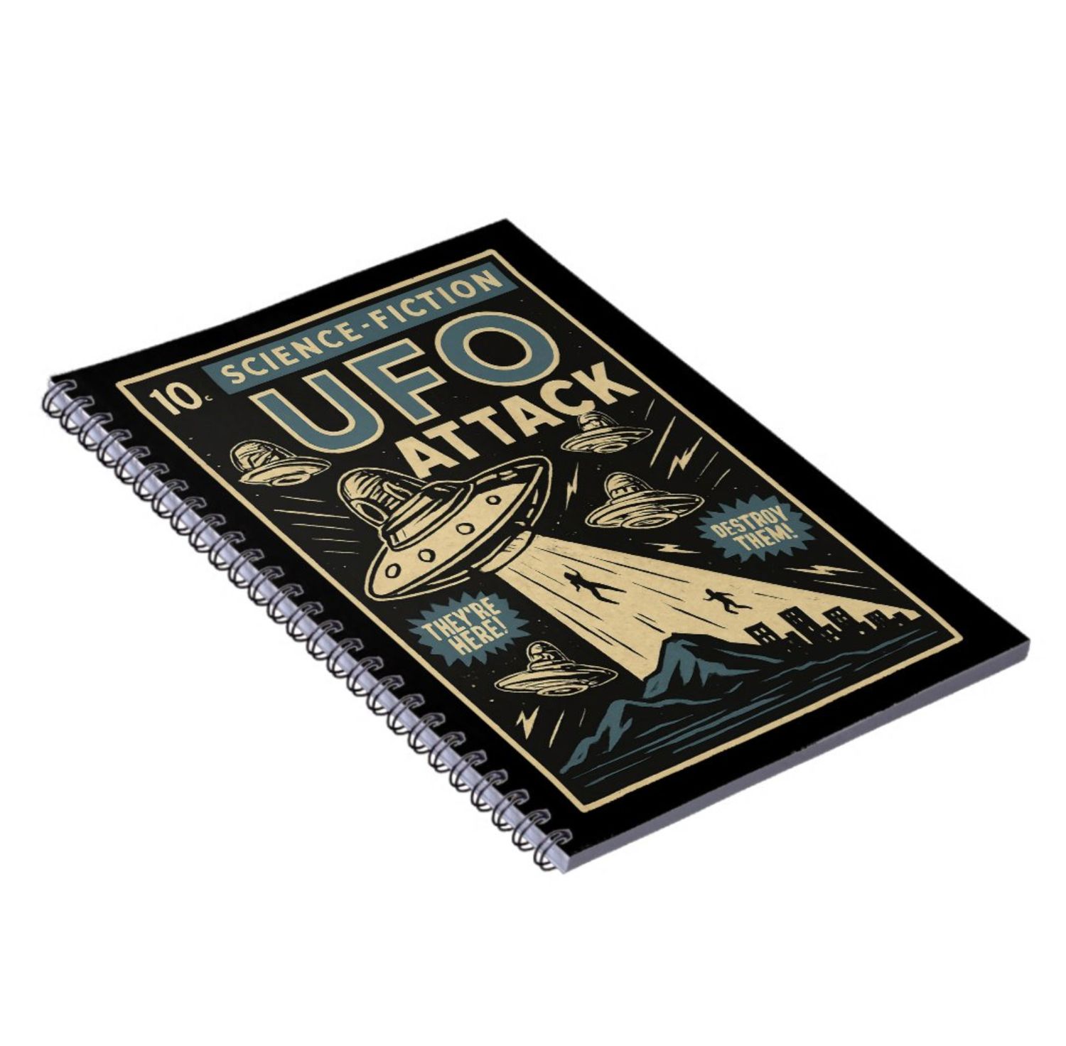 UFO Attack Comic Book-style Cover - Lined Notebook