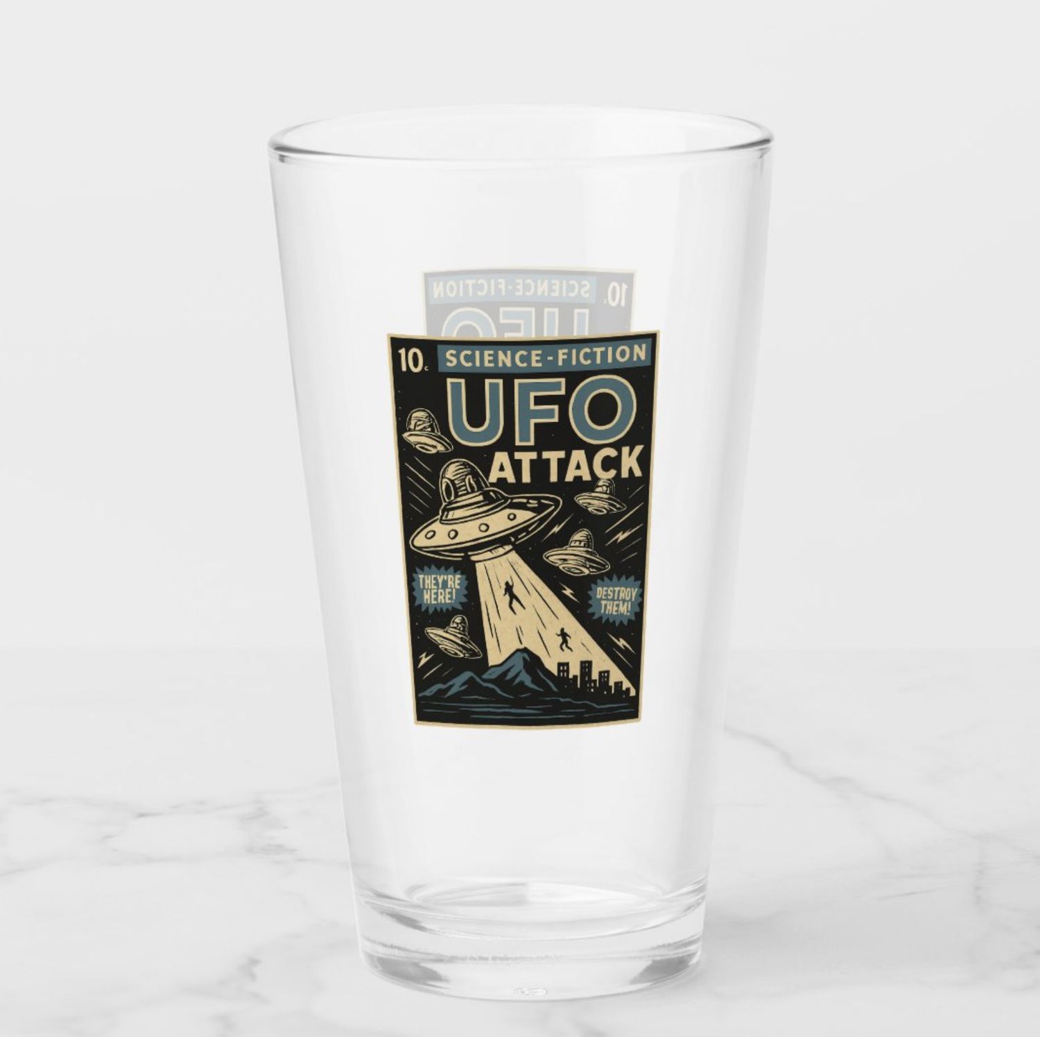 UFO Attack Comic Book-style - 16oz Pint Glass