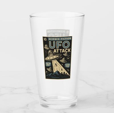 UFO Attack Comic Book-style - 16oz Pint Glass