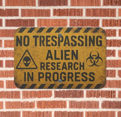NO TRESPASSING Alien Research in Progress - Metal Door/Wall Sign