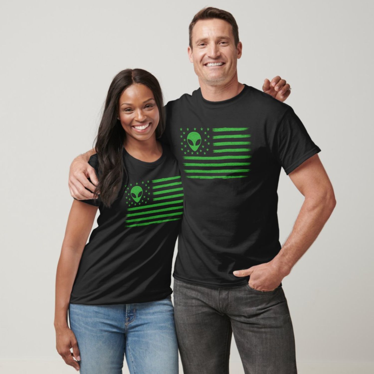 UFO USA Flag Alien - Mens/Womens T-Shirt