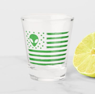 UFO US Flag Alien - 1.5oz Shot Glass