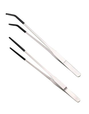 Stainless Steel Reptile Feeding Tweezers Set (Straight &amp; Curved Tips) - 2 Pack