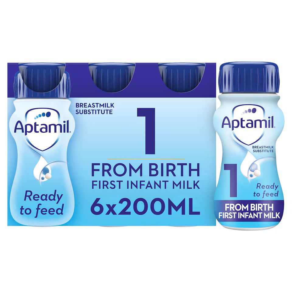 Aptamil 1 First Infant Baby Milk Formula Liquid Multipack [Ready to Feed] from Birth 6 x 200ml