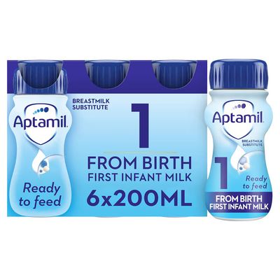 Aptamil 1 First Infant Baby Milk Formula Liquid Multipack [Ready to Feed] from Birth 6 x 200ml