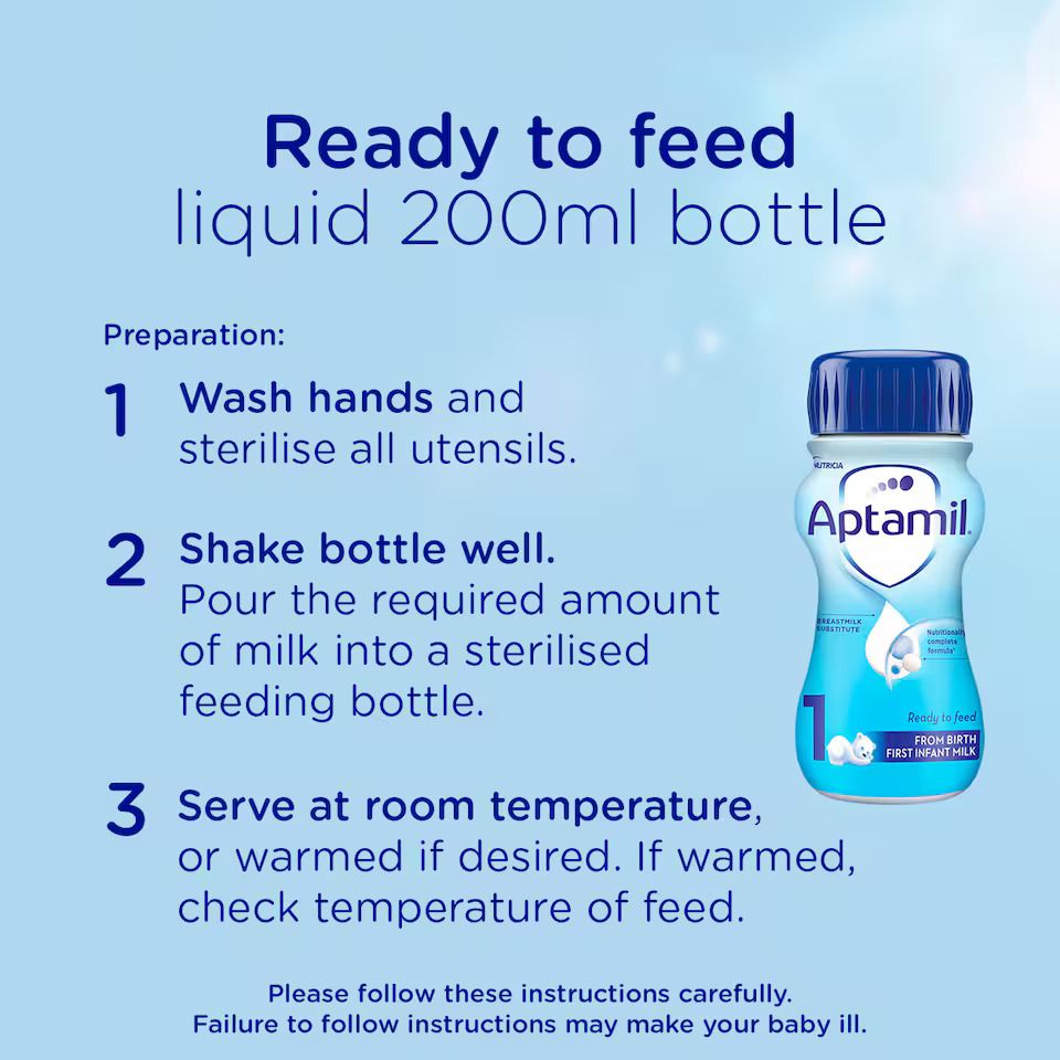 Aptamil 1 First Infant Baby Milk Formula Liquid Multipack [Ready to Feed] from Birth 6 x 200ml