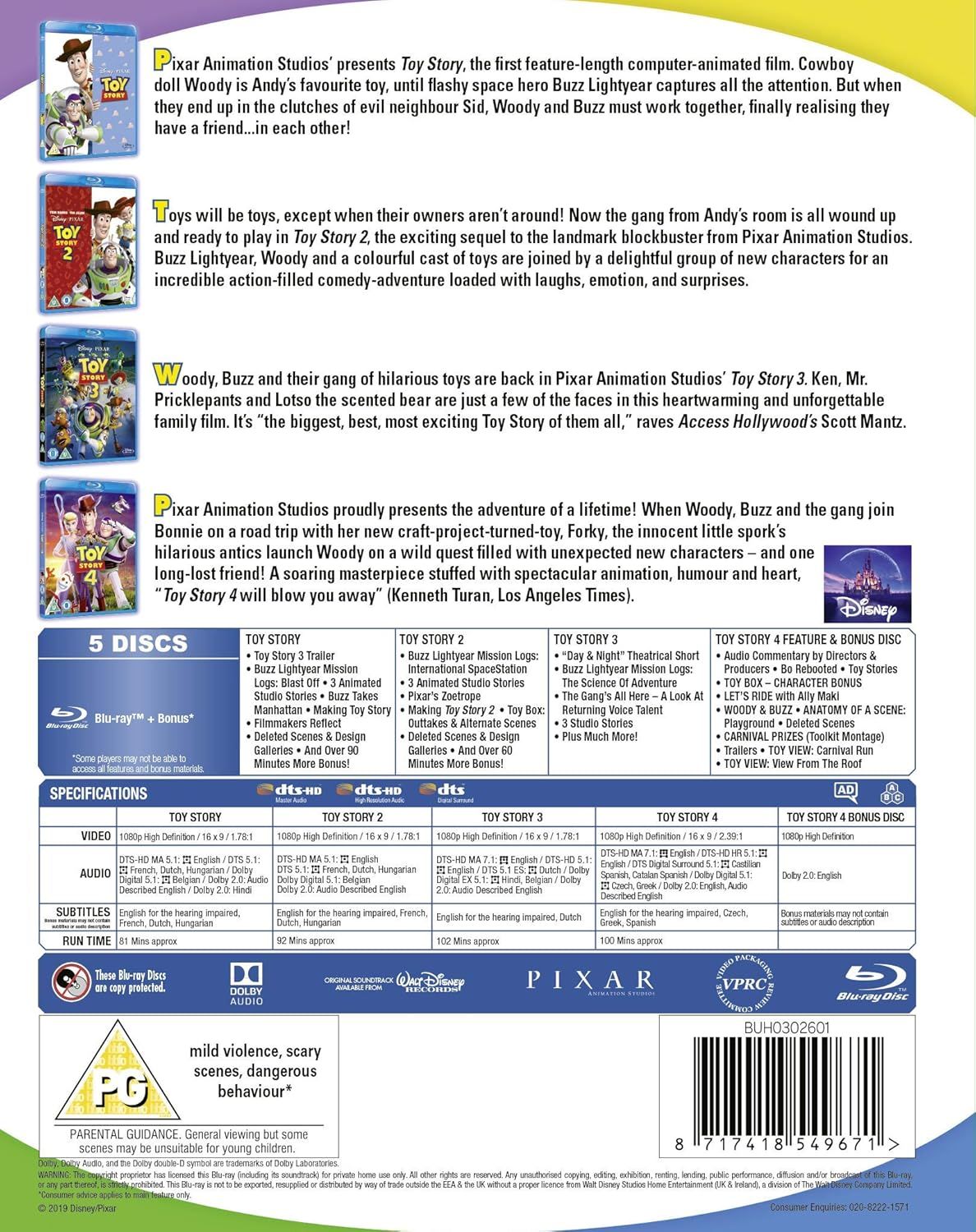 Toy Story 1 2 3 4 Complete Collection [4 Movie Collection] Blu-ray Boxset [Region Free]