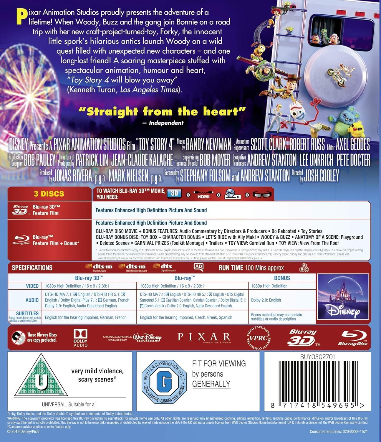 Toy Story 4 [2019] Blu-ray 3D + Blu-ray [Region Free]