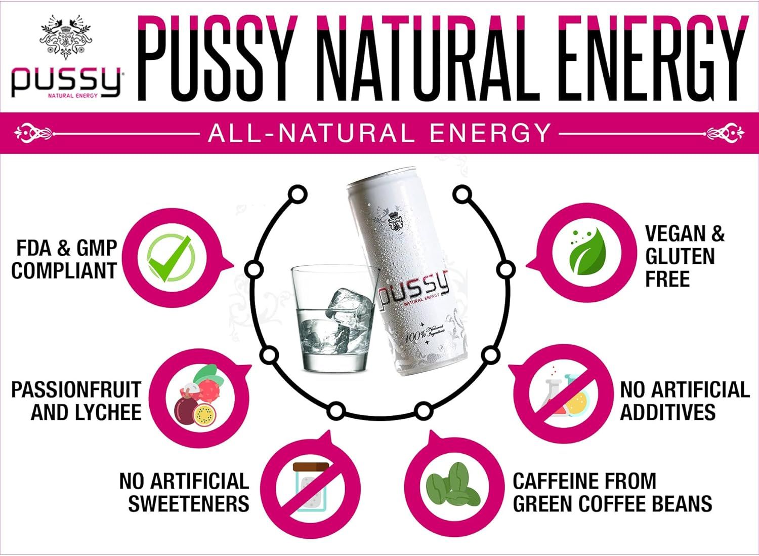 Pussy Natural Energy Drink 250ml Can [CASE of 24 Cans]