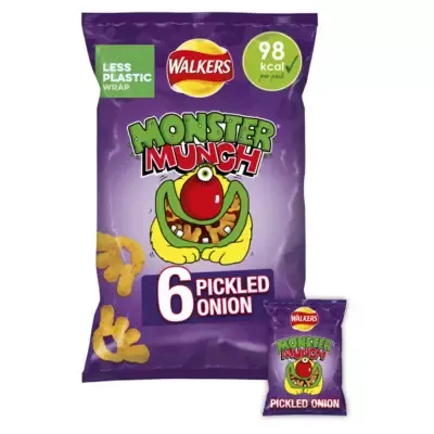 Walkers Monster Munch Pickled Onion Multipack Snacks Crisps (6 x 20g)