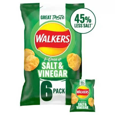 Walkers Less Salt A Dash of Salt and Vinegar Multipack Crisps (6 x 25g)