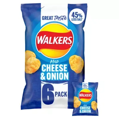 Walkers Less Salt Mild Cheese &amp; Onion Multipack Crisps (6 x 25g)