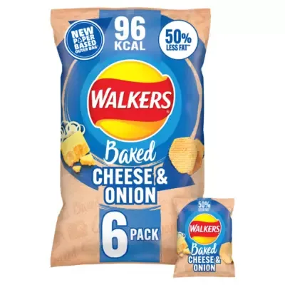 Walkers Baked Cheese &amp; Onion Multipack Snacks Crisps (6 x 22g)