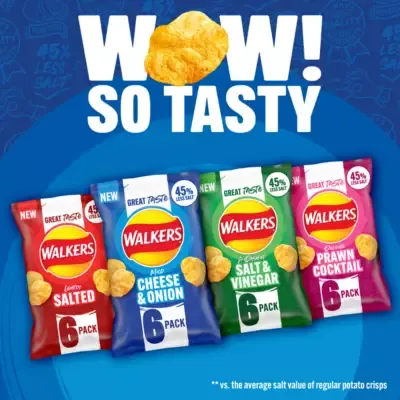 Walkers Less Salt A Dash of Salt and Vinegar Multipack Crisps (6 x 25g)