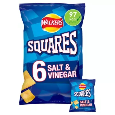 Walkers Squares Salt &amp; Vinegar Multipack Crisps (6 x 22g)