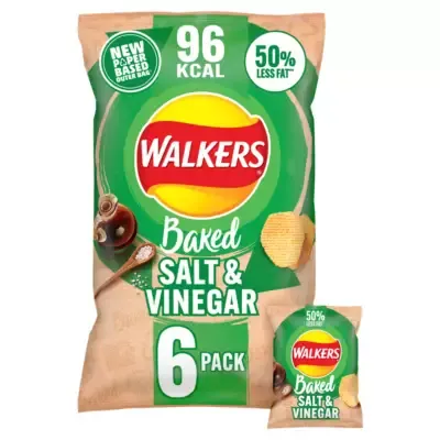 Walkers Baked Salt &amp; Vinegar Multipack Snacks Crisps (6 x 22g)