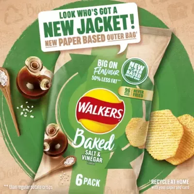 Walkers Baked Salt &amp; Vinegar Multipack Snacks Crisps (6 x 22g)