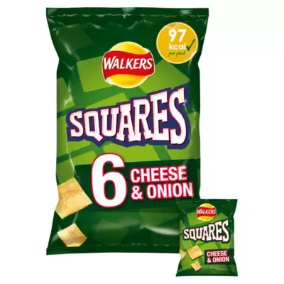 Walkers Squares Cheese &amp; Onion Multipack Snacks Crisps (6 x 22g)