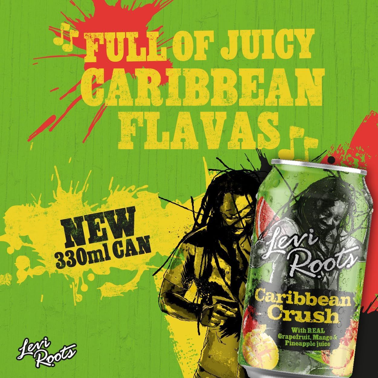 Levi Roots Caribbean Crush – Sparkling Fruit Juice Drink 330ml Can