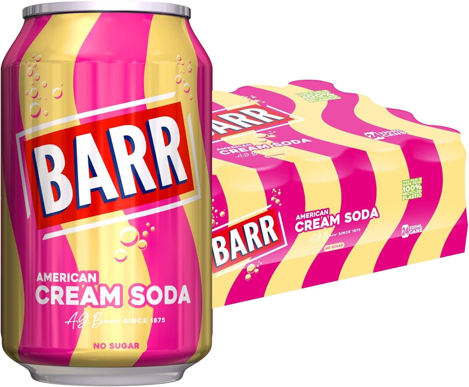 BARR American Cream Soda {Zero Sugar] Sparkling Soft Drink 330ml Can [CASE of 24]