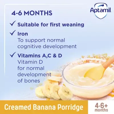Aptamil Creamed Banana Porridge Baby Cereal 4-6+ Months 125g
