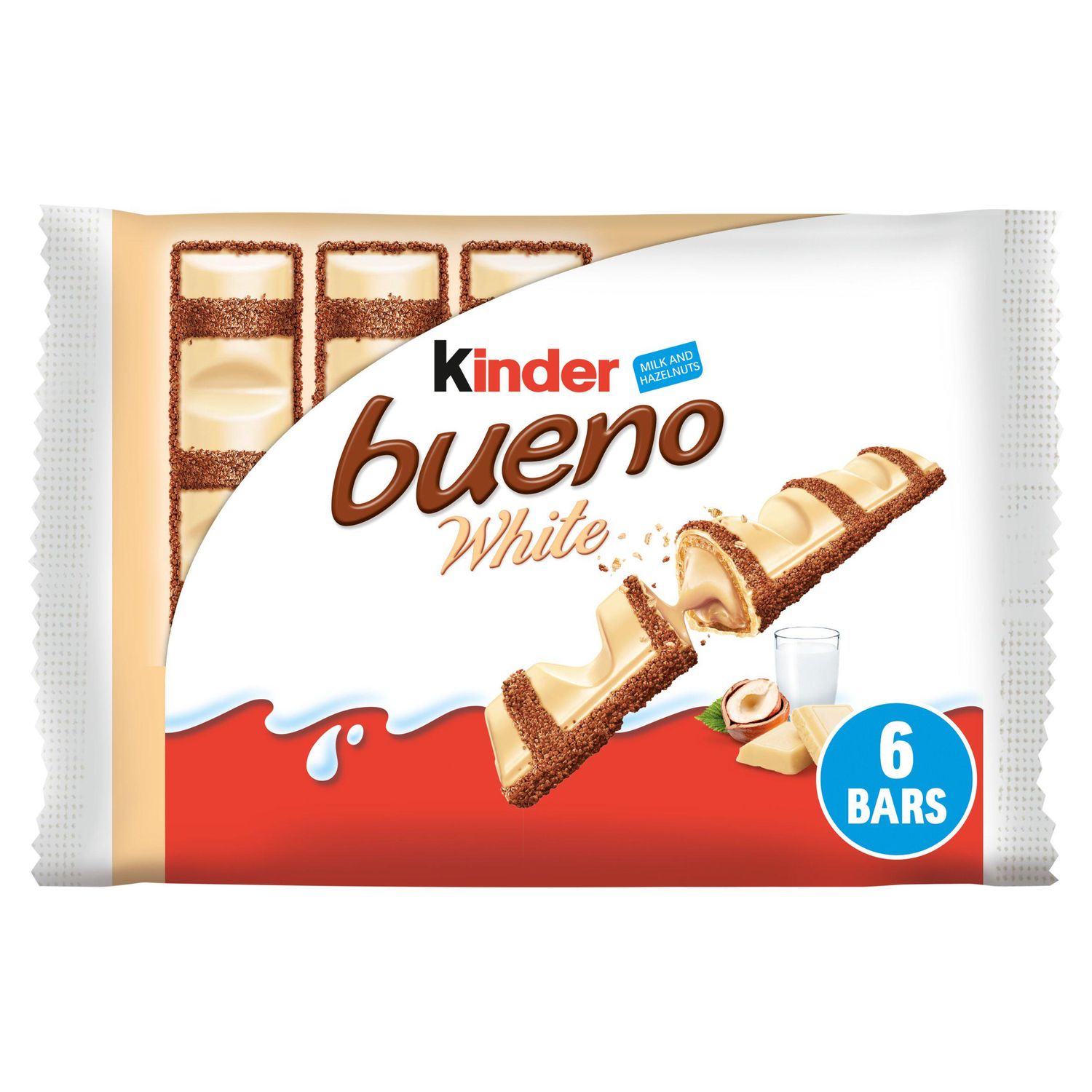 Kinder Bueno White Chocolate &amp; Hazelnut Wafer Biscuit Snack Bars [6 Bars] 3 x 43g Double Bars