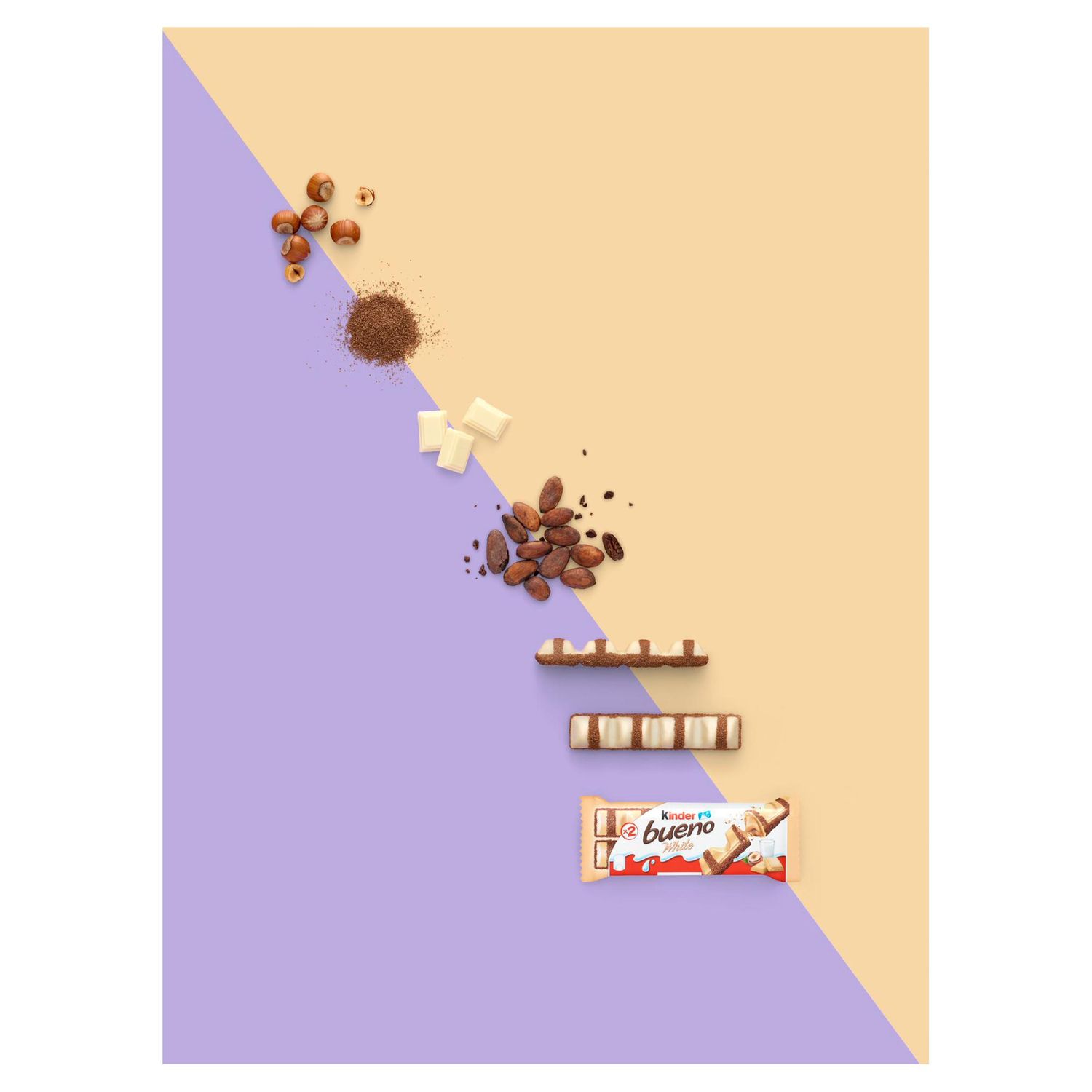 Kinder Bueno White Chocolate &amp; Hazelnut Wafer Biscuit Snack Bars [6 Bars] 3 x 43g Double Bars