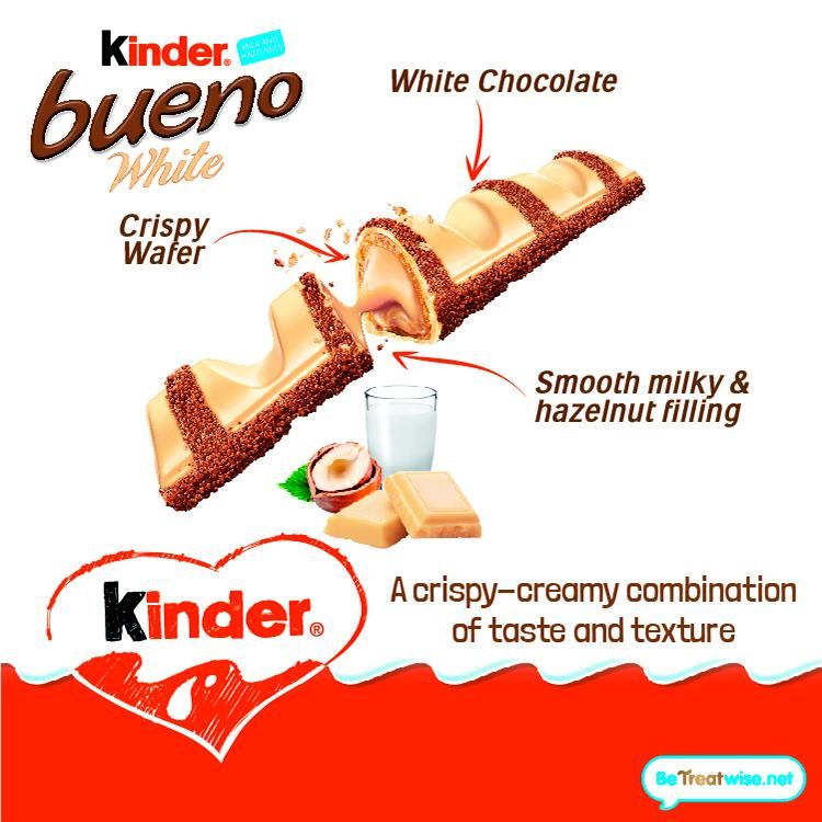 Kinder Bueno White Chocolate &amp; Hazelnut Wafer Biscuit Snack Bars [6 Bars] 3 x 43g Double Bars