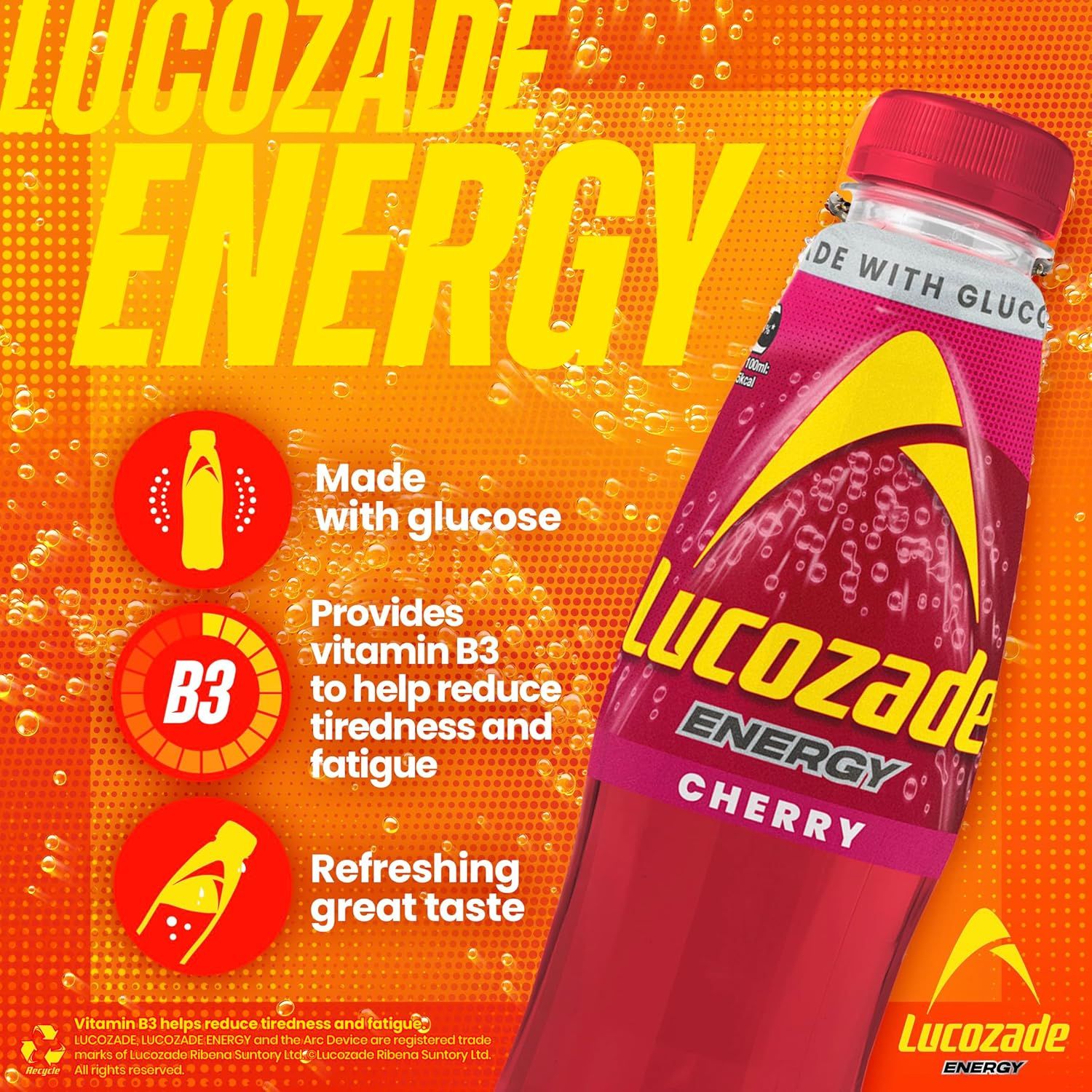 Lucozade Energy Cherry 500ml bottle