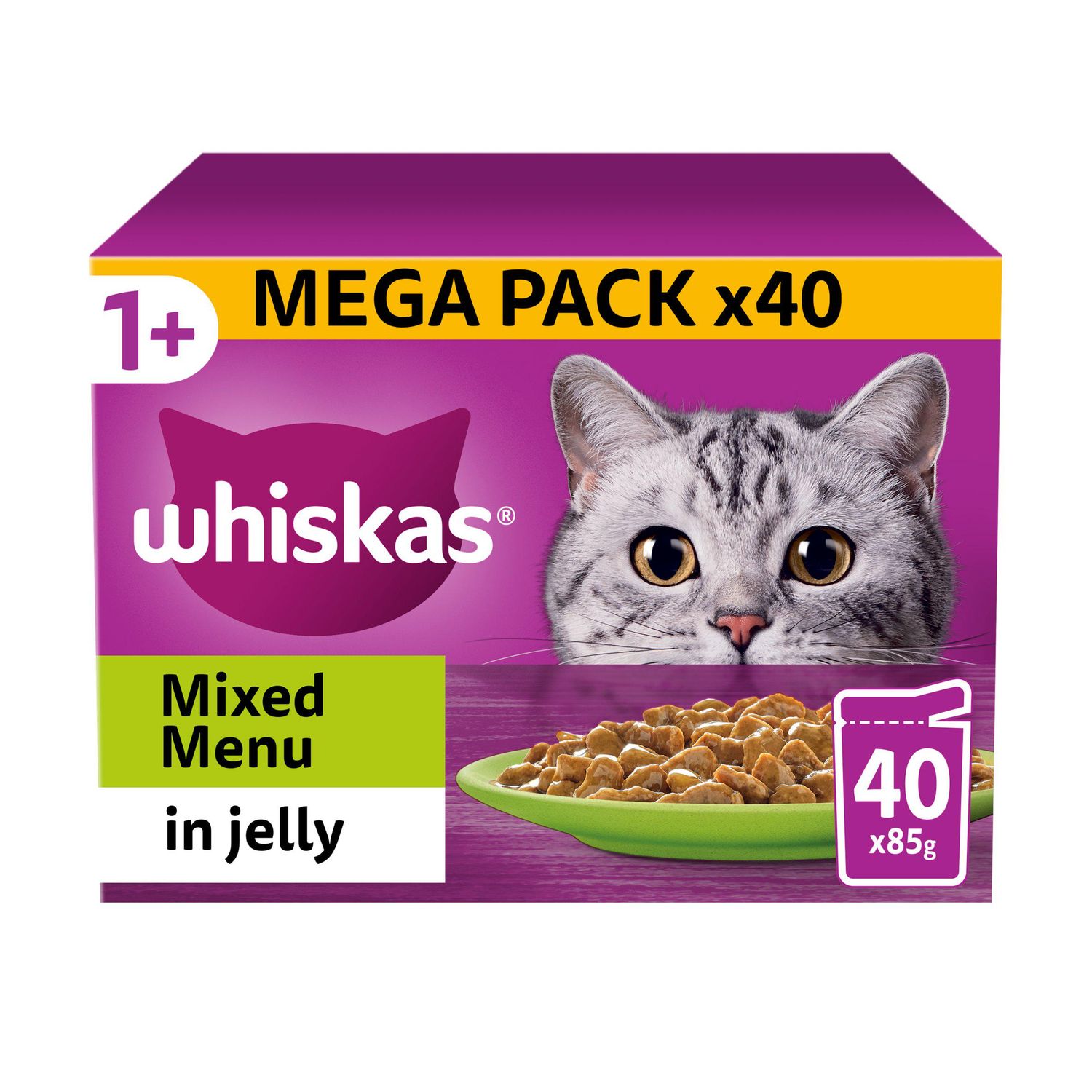 Whiskas 1+ Mixed Menu in Jelly Adult Wet Cat Food Pouches 40 x 85g